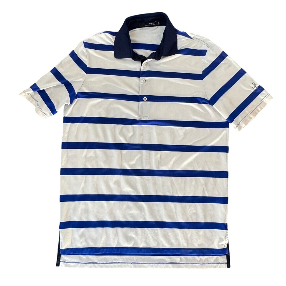 RLX Ralph Lauren Golf Polo Mens M Blue White Striped Performance